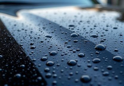 Water beading on a ceramic coated car