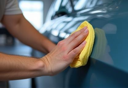 Person waxing a car