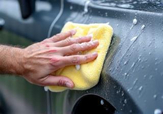 Hand washing a car's exterior